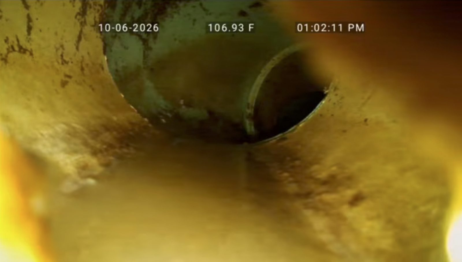 Sewer camera reaching the city tap where the private lateral meets the city sewer