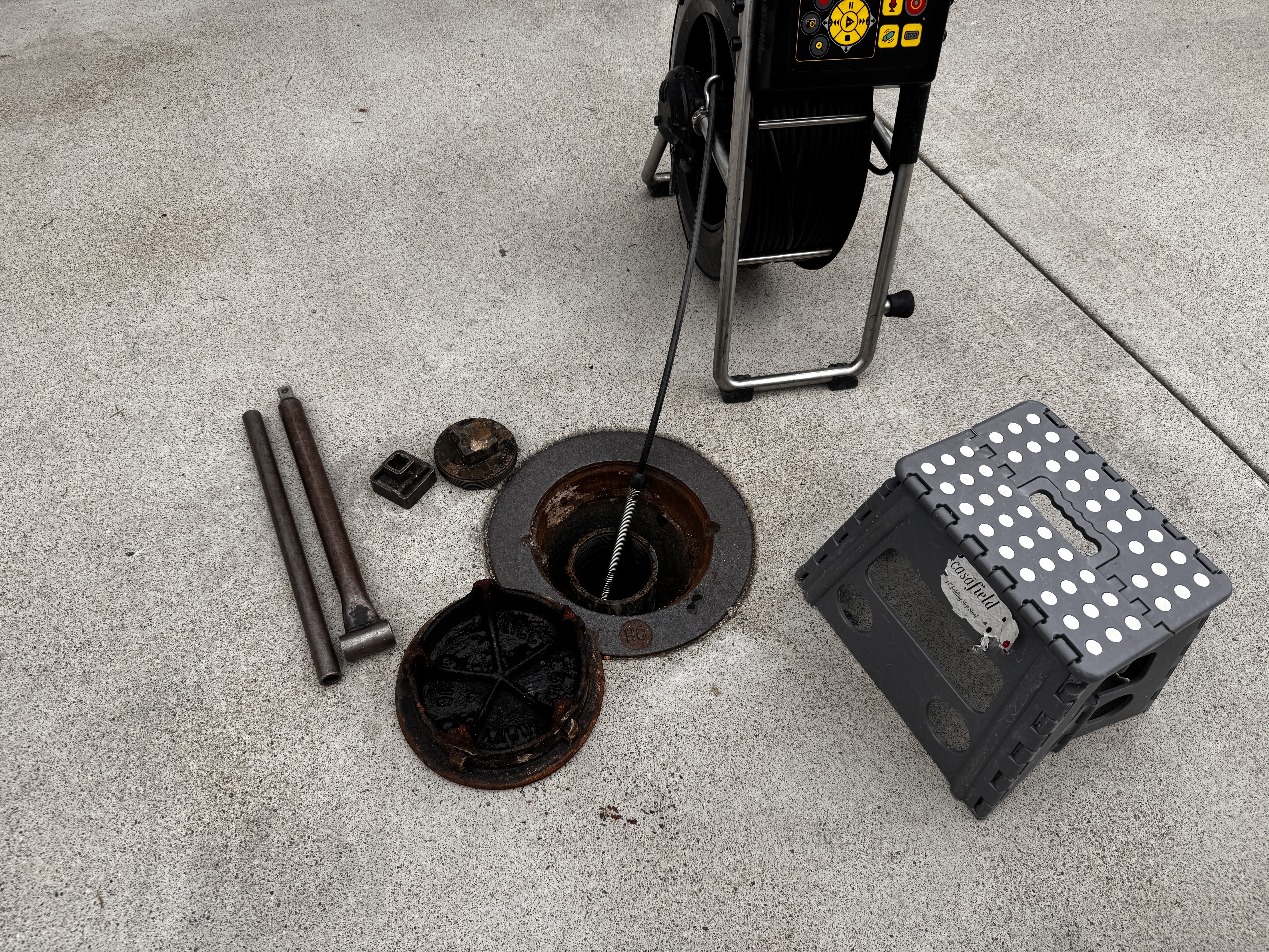 FlowPro IE sewer scope camera setup at Corona home prior to inspection